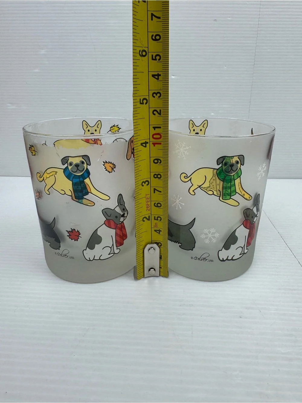 Culver Ltd Frosted Glasses Dogs In Scarves Set Of 2 Rocks Tumblers Flawed As Is